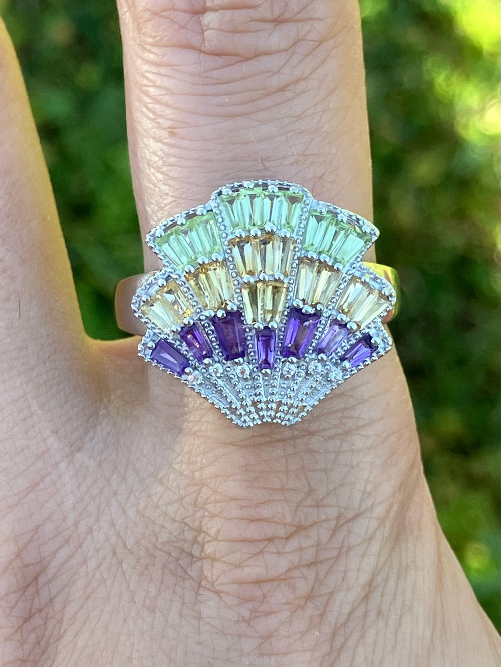 Natural Multi Gemstone Sterling Silver Ring Size 10